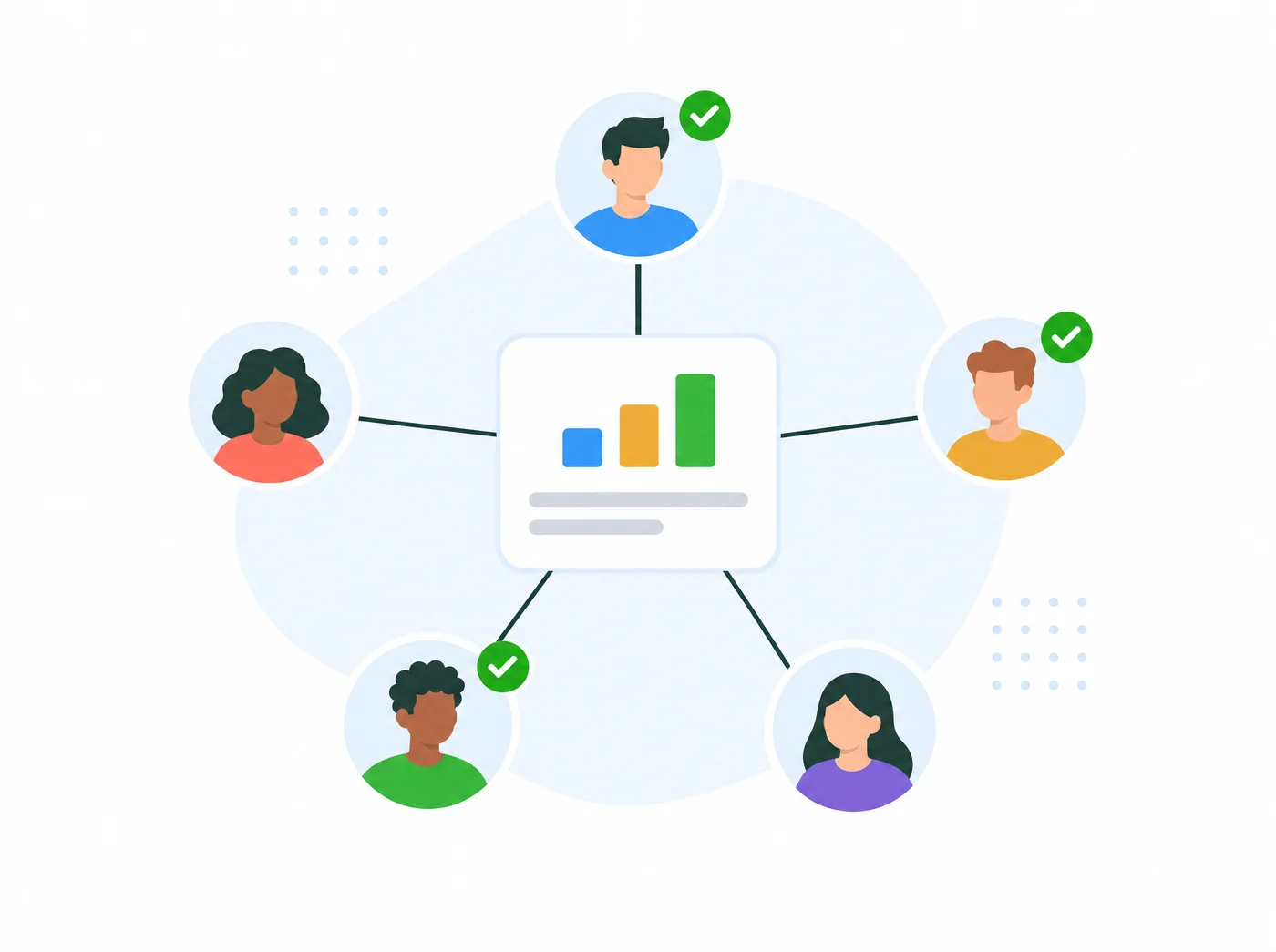Illustration of a results card connected to customer profiles